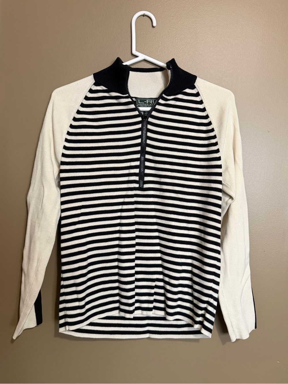 Ralph Lauren Black & Cream Striped Half-Zip Sweater